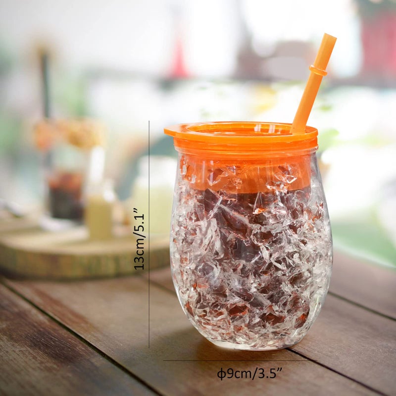 EASICOZI Cute Shape Frosty Freezer Ice Mugs with Straw Clear 11.8oz Set of 4(Red, green, blue and orange) (Oval) - Image 5